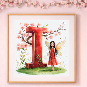 Poster Lettre de la nurserie de bébé fille I Floral féeri