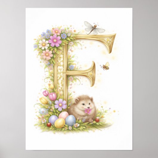 Poster Lettre de maternelle F Hérisson Bébé Initial Flora (Devant)