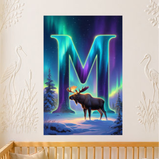 Poster Lettre de maternelle M Nom Aurores boréales Origna
