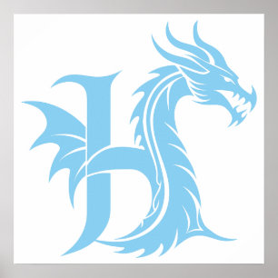 Poster Lettre de style dragon H, Alphabet du dragon, Mono
