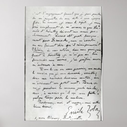 Poster Lettre de Zola à Edouard Manet 1868 (Devant)