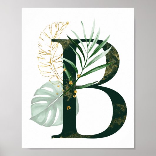 Poster Lettre décorative B avec feuilles tropicaux (Devant)