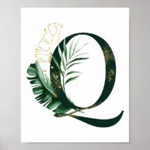Lettre décorative Q avec feuilles tropicaux