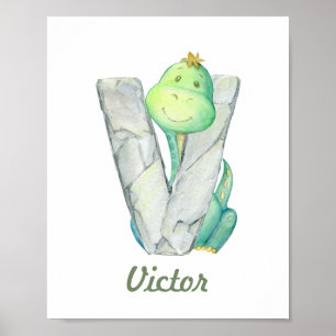 Poster Lettre Dinosaure Cute Décor Baby personnalisée V