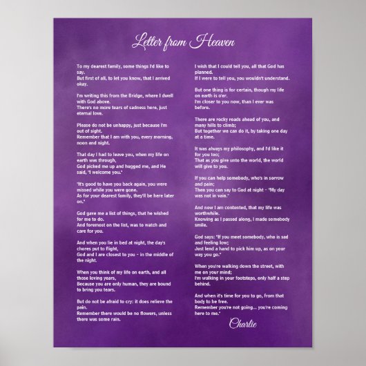 Poster Lettre du Ciel - Personnalisez avec le nom de l'an (Devant)