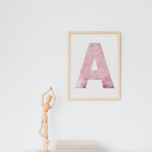 Poster Lettre du nom de la fille A Aquarelle rose