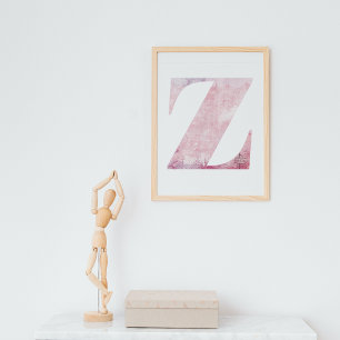 Poster Lettre du nom de la fille Z Boho Pink Aquarelle Po
