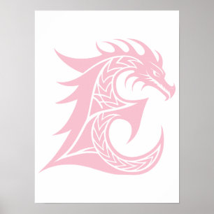 Poster Lettre E de style dragon, alphabet du dragon, mono