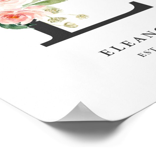 Poster Lettre E Monogramme Peach Florals Peach Nursery (Coin)