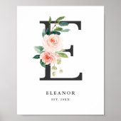 Poster Lettre E Monogramme Peach Florals Peach Nursery (Devant)