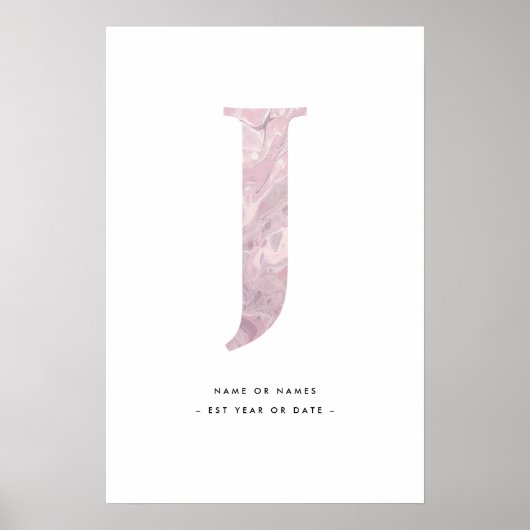 Poster Lettre en marbre rose J Initial avec personnalisat (Devant)