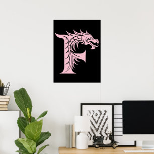 Poster Lettre F de style dragon, Alphabet Dragon, Monogra