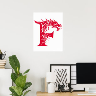 Poster Lettre F de style dragon, alphabet du dragon, mono