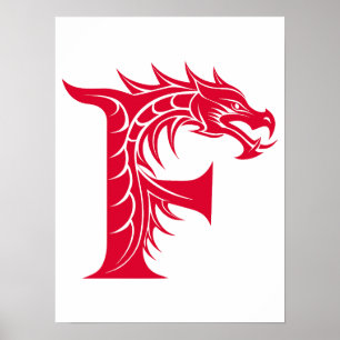 Poster Lettre F de style dragon, alphabet du dragon, mono