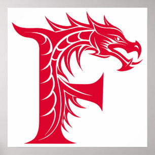 Poster Lettre F de style dragon, alphabet du dragon, mono