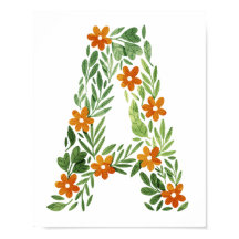 Lettre florale A personnalisée avec fleurs orange