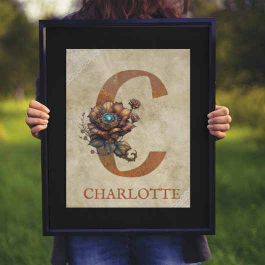 Poster LETTRE Florale C Steampunk