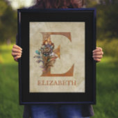 Poster LETTRE Florale E Steampunk