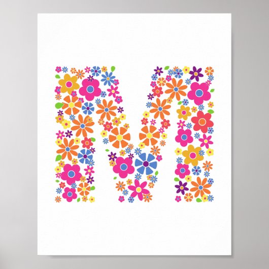 Poster LETTRE Florale M Fleurs Monogrammes (Devant)