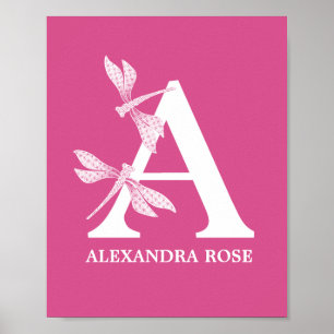 Poster Lettre florale Monogramme couleur personnalisée Un