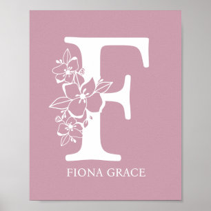 Poster Lettre Florale Monogramme F Nom Pépinière Moderne