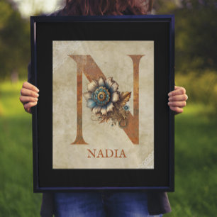 Poster LETTRE Florale N Steampunk