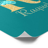Poster LETTRE Florale OR & Aqua Fancy R (Coin)