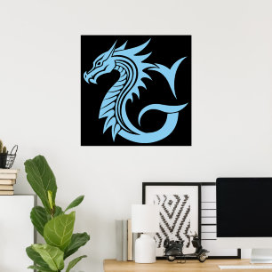 Poster Lettre G de style dragon, Alphabet Dragon, Monogra