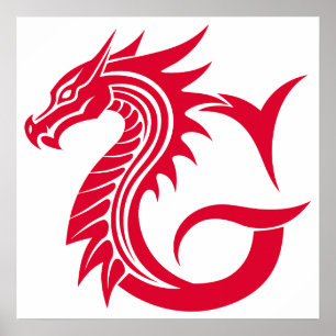 Poster Lettre G de style dragon, Alphabet Dragon, Monogra