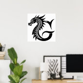 Poster Lettre G de style dragon, alphabet du dragon, mono (Bureau à domicile)