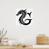 Poster Lettre G de style dragon, alphabet du dragon, mono (Cuisine)