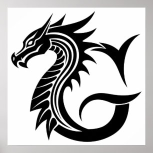 Poster Lettre G de style dragon, alphabet du dragon, mono