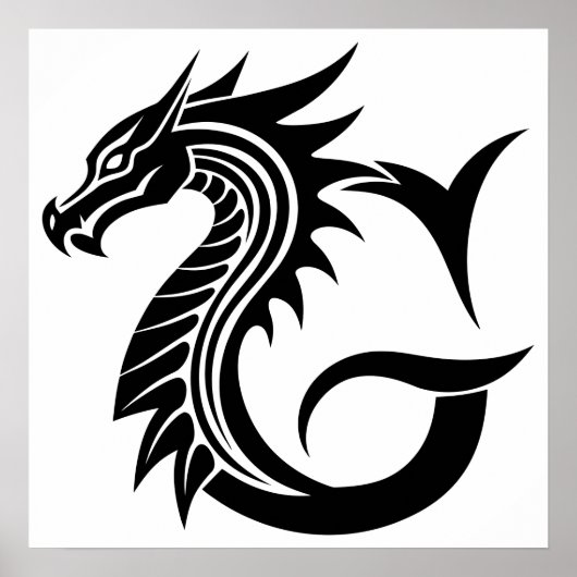 Poster Lettre G de style dragon, alphabet du dragon, mono (Devant)
