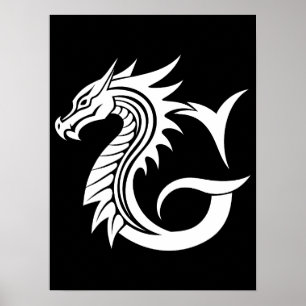 Poster Lettre G de style dragon, alphabet du dragon, mono