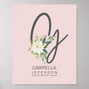 Poster Lettre G Décor floral moelleux Monogramme