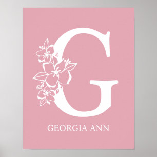 Poster Lettre G Floral Monogramme Nom Pépinière Moderne