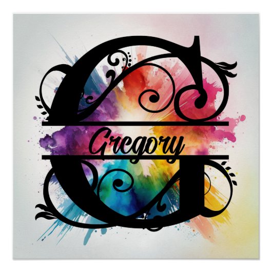 Poster Lettre 'G', Monogramme arc-en-ciel lumineux, Nom d (Devant)