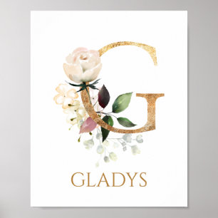 Poster Lettre G Monogramme crème blanche rose Nursery Pos