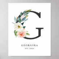 Lettre G Monogramme Peach Florals Peach Nursery