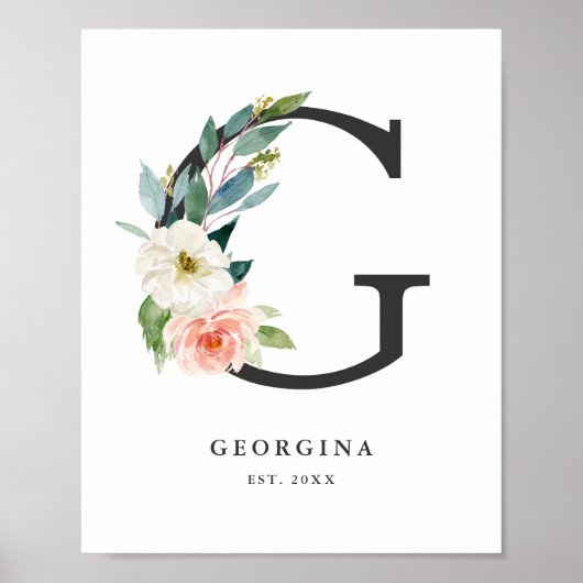 Poster Lettre G Monogramme Peach Florals Peach Nursery (Devant)
