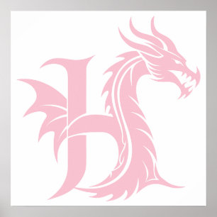 Poster Lettre H de style dragon, alphabet du dragon, mono
