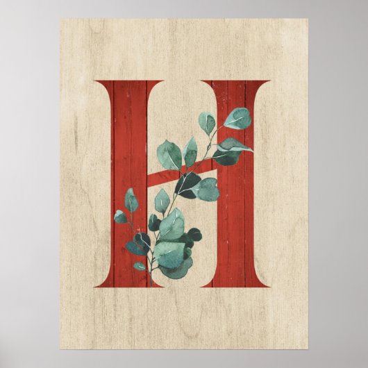 Poster LETTRE H EN BOIS Rustique ET Eucalyptus (Devant)