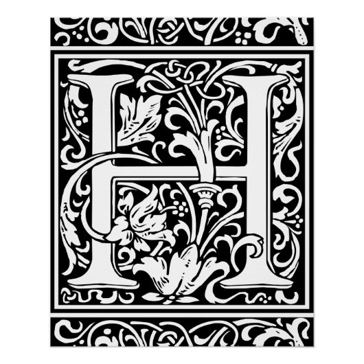 Poster Lettre H Monogramme médiéval Art Nouveau (Devant)