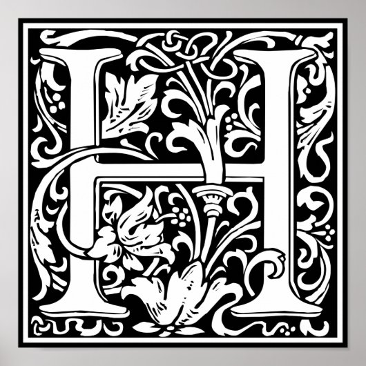 Poster Lettre H Monogramme Médiéval Vintage Initiale (Devant)