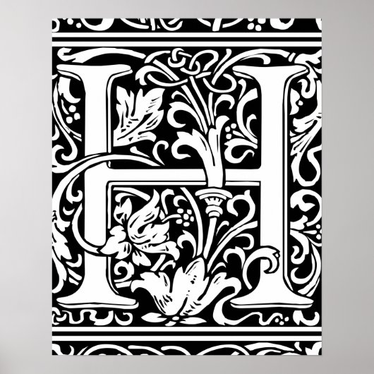 Poster Lettre H Monogramme Médiéval Vintage Initiale (Devant)