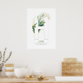 Poster Lettre H Monogramme Or Vert Feuillage Chic (Cuisine)