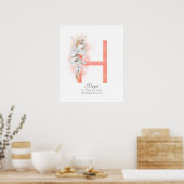 Poster Lettre H Monogramme Orchidées blanches et graminée (Cuisine)