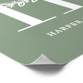 Poster Lettre H Nom Nursery couleur florale personnalisée (Coin)