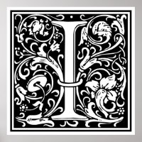 Lettre I Monogramme médiéval Art Nouveau