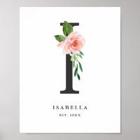 Lettre I Monogramme Peach Florals Peach Nursery